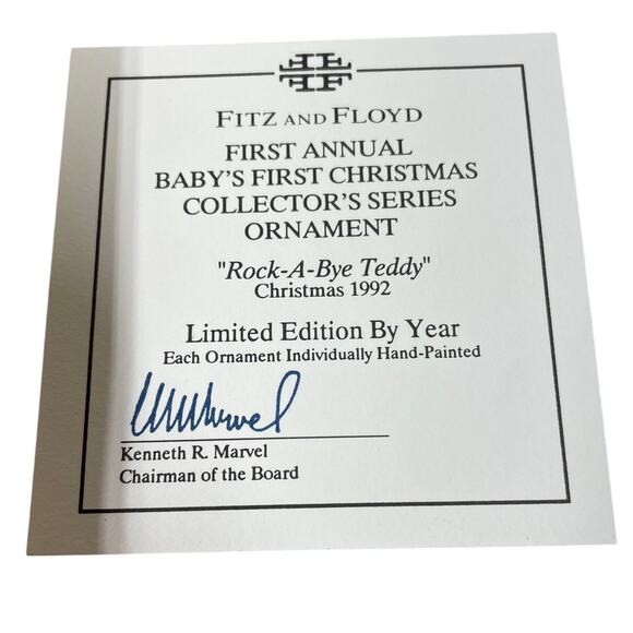 Fitz & Floyd "Rock-A-Bye Teddy" Christmas 1992 Ornament New In Box - Picture 3 of 4